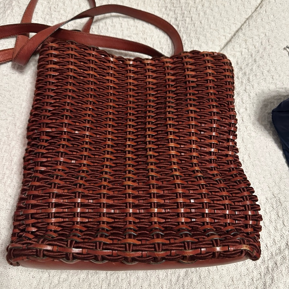 Sharif Woven Leather Shoulder Bag in Rich Brown